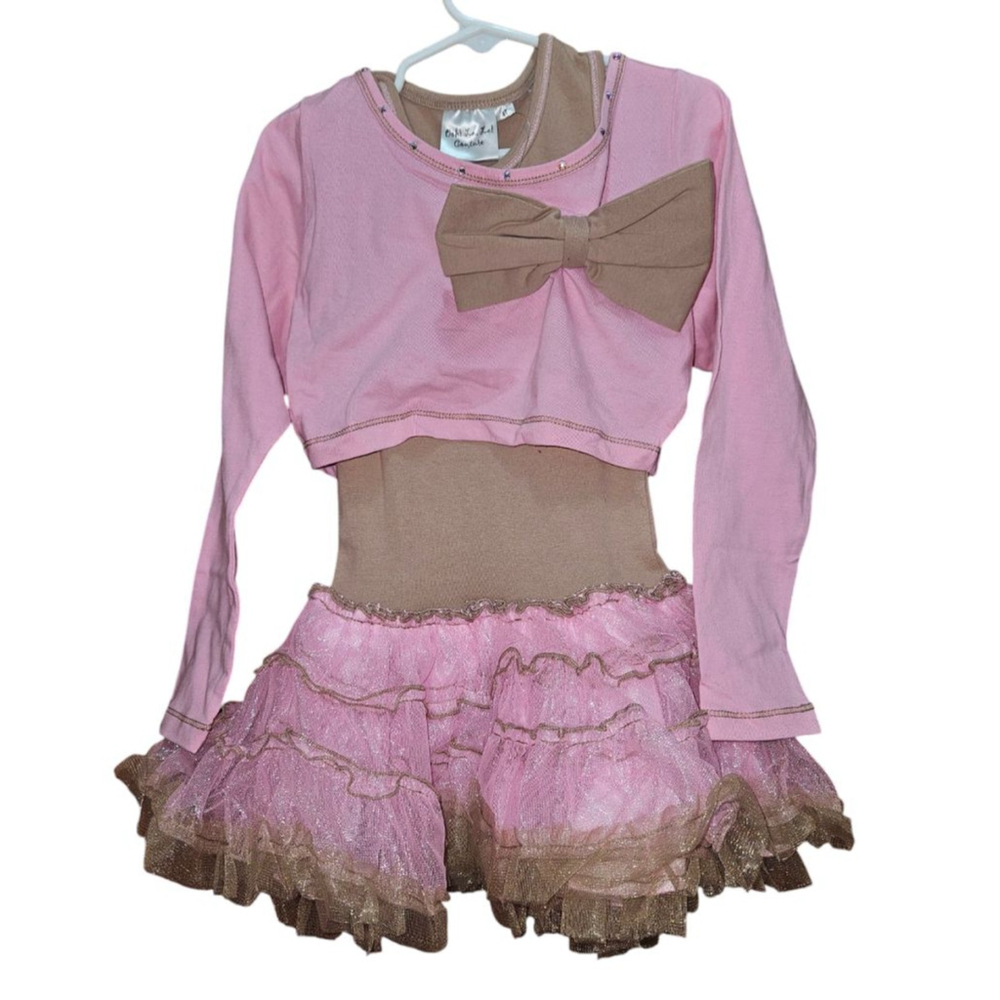 Girls Ooh! La, La! Couture Dress with Bows 4T Pink Brown New